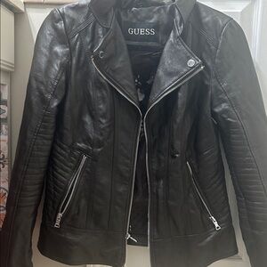Guess Women's Black Leather Moto Jacket
